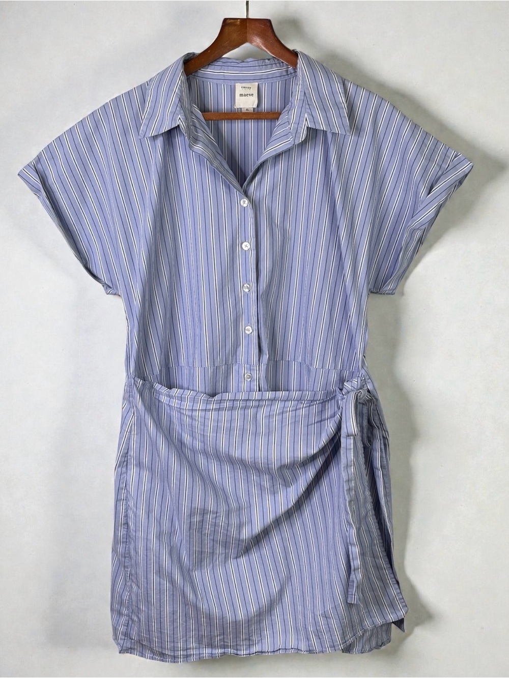 Anthropologie Maeve Mave Striped Wrap Mini Shirt Dress Blue XL - Picture 4 of 11